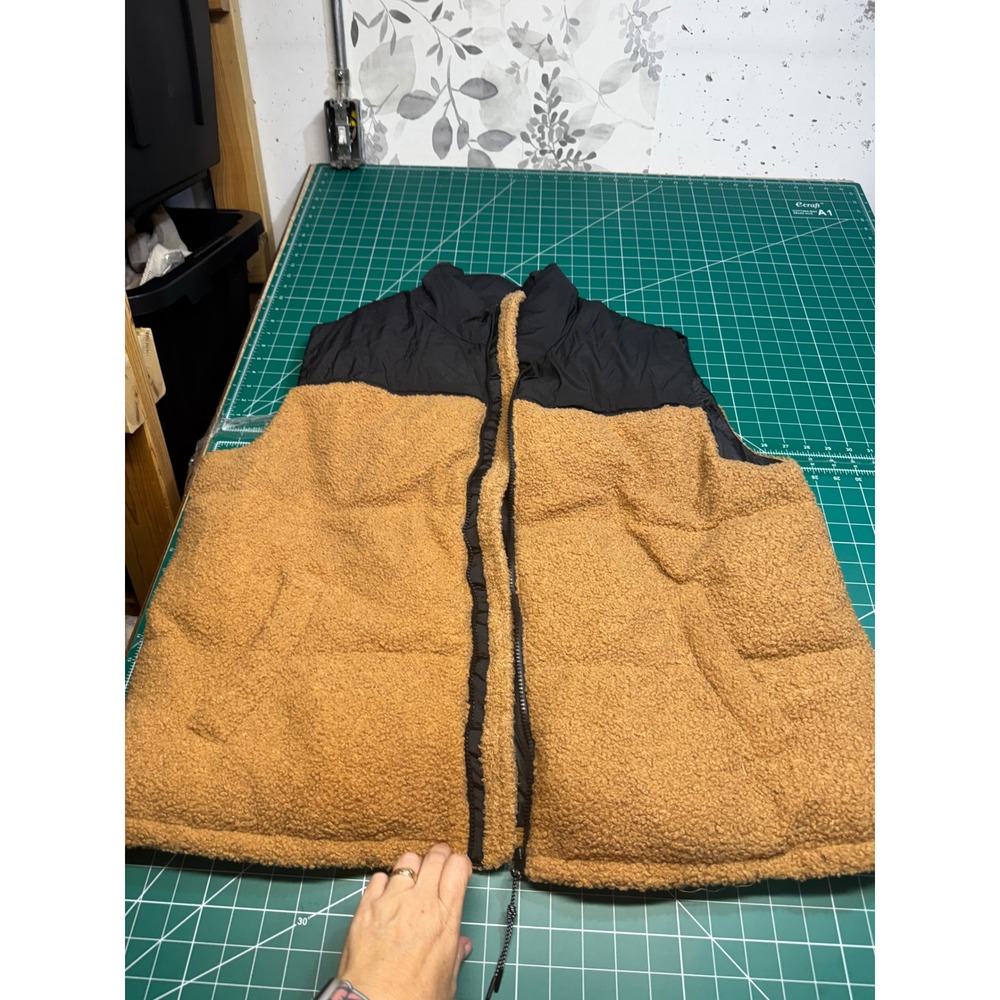 Wild Fable Womens XXL Puffer Vest Sherpa Fleece Colorblock Black Brown Full Zip